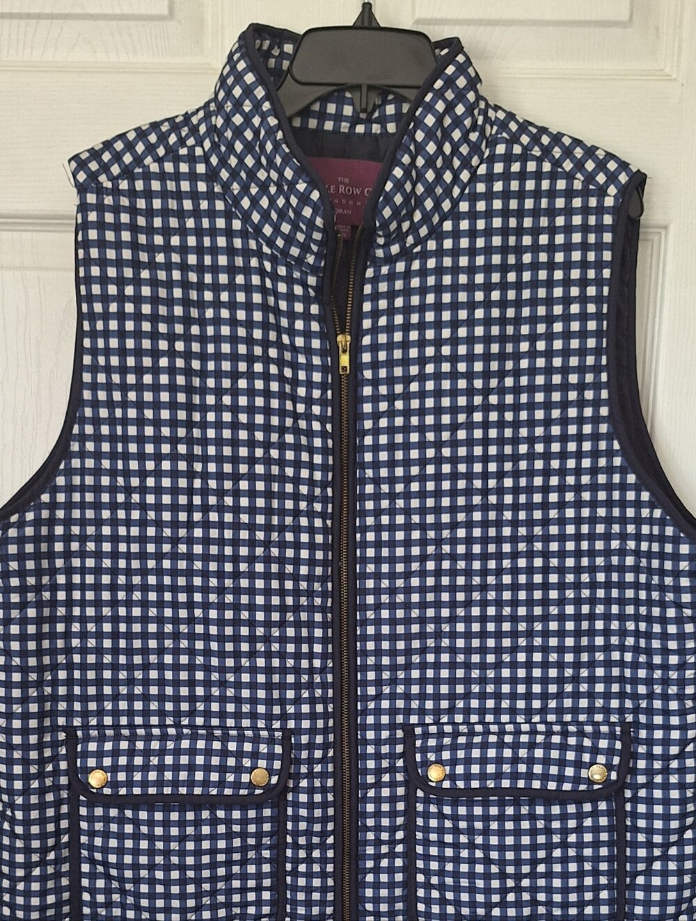 Savile Row Co London Quilted Gingham Puffer Vest 3X Blue White